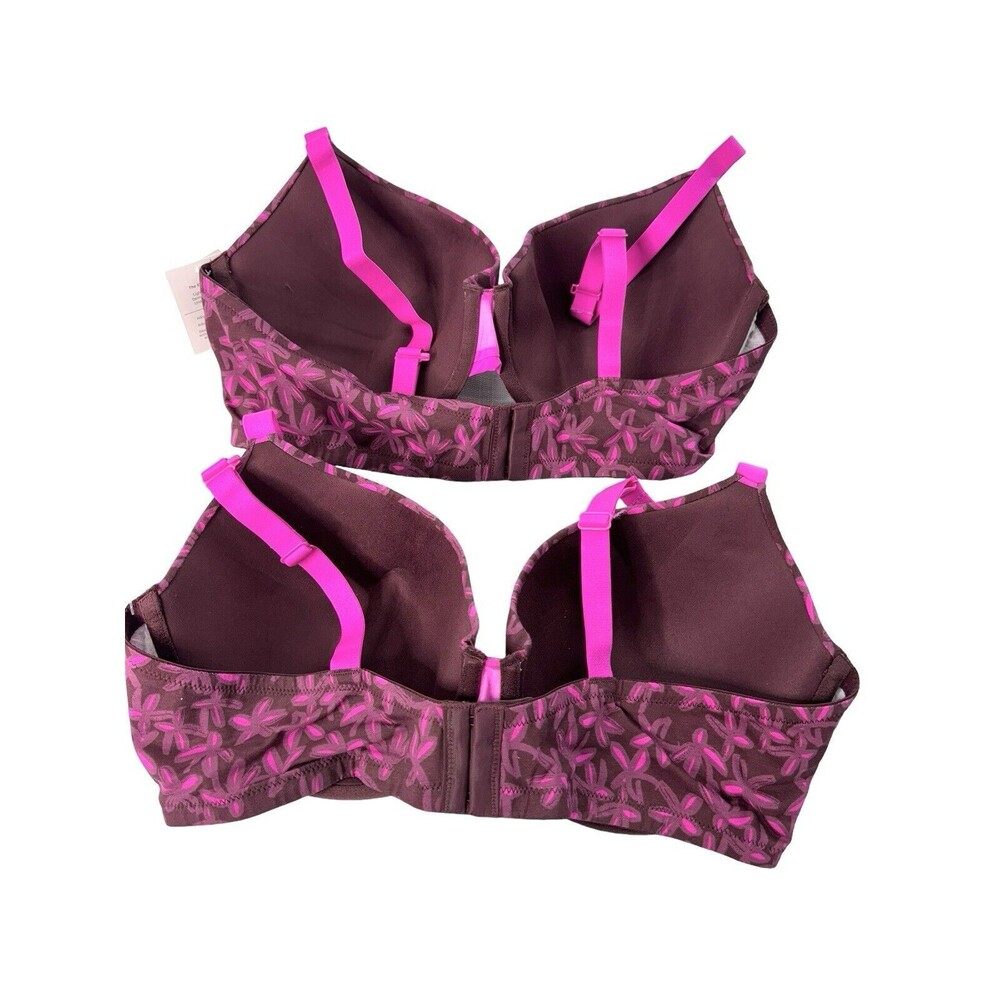 Auden Everyday Lot of 2 Women 40D Pink Floral Lightly Lined Demi Under Wire Bra - Picture 2 of 16